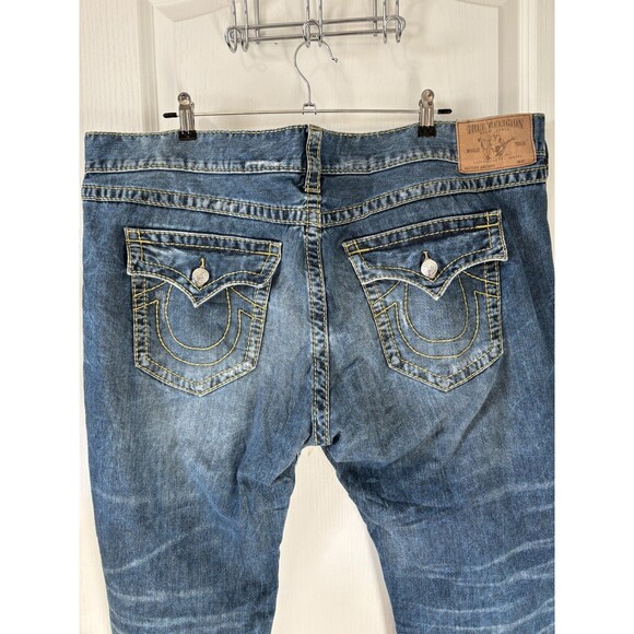 Vtg True Religion 46 x 28 Y2k Skinny Flap Gold Big T jeans 112790 - Picture 3 of 10